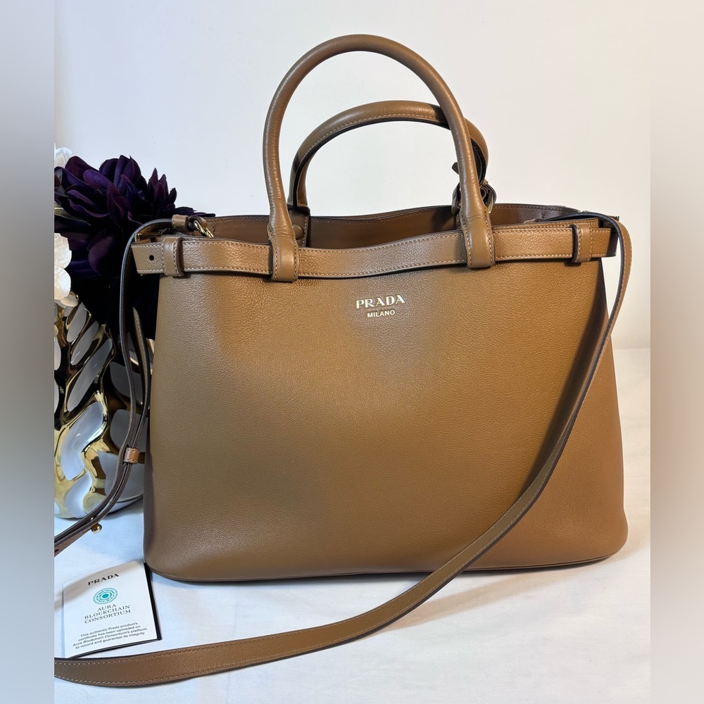 Prada Buckle medium leather handbag with double belt